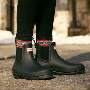 hunter black ankle boots